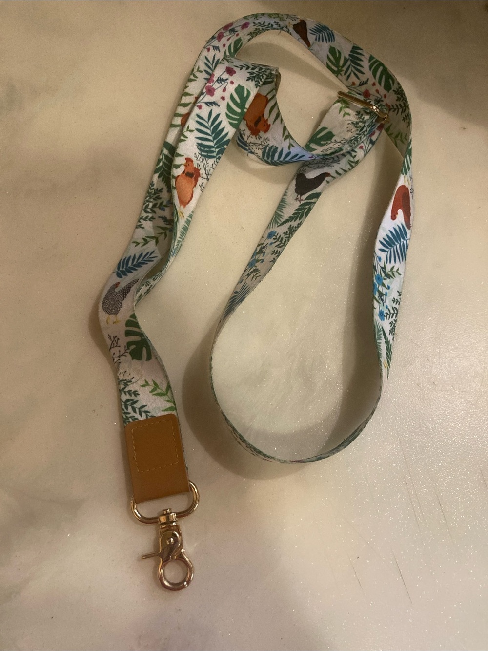 3/$10 BUNDLE SALE. Adjustable Botanical Chicken Print Lanyard Strap - White